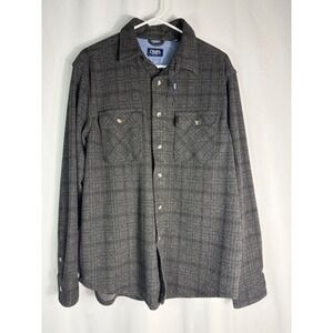Chaps Mens Gray Plaid Flannel Shirt Jacket Button Down Long Sleeve‎ Medium M